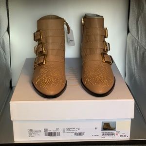 NWT Beige Chloe Susanna Studded Ankle Boots, Size 37